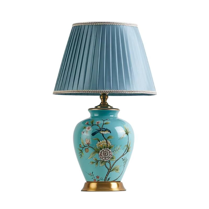 Bedroom Retro Flower And Bird Ceramic Table Lamp Living Room European-style Room Decoration Lighting Remote Control Desk Lamp