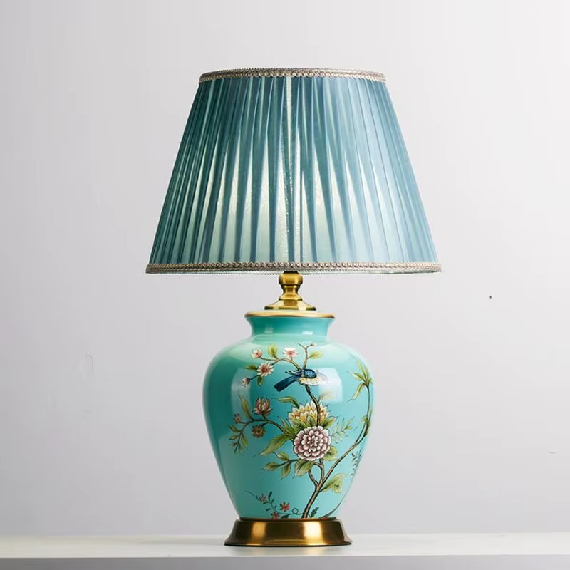 Bedroom Retro Flower And Bird Ceramic Table Lamp Living Room European-style Room Decoration Lighting Remote Control Desk Lamp