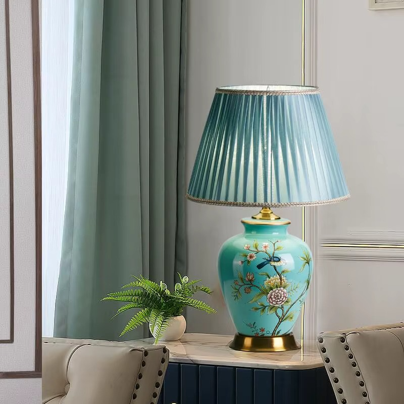 Bedroom Retro Flower And Bird Ceramic Table Lamp Living Room European-style Room Decoration Lighting Remote Control Desk Lamp